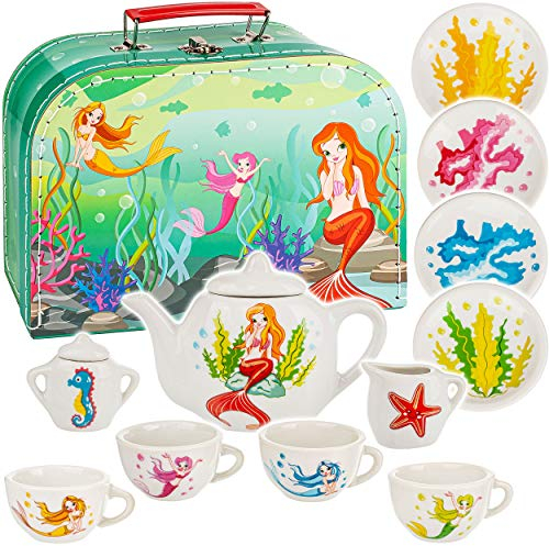 alles-meine.de GmbH 14 TLG. Set Picknick Koffer - Puppengeschirr/Teeservice & Kaffeeservice - Meerjungfrau - Nixe & Fische - Geschirr Porzellan/Keramik - Porzellangeschirr ..