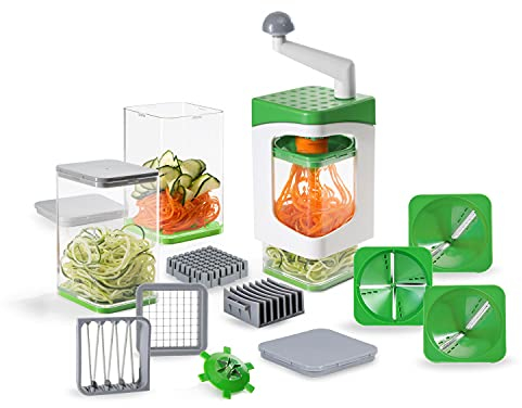 Genius Nicer Dicer Julietti - Affettatrice a spirale, 17 pezzi, Zoodle Maker + taglierina a dadi in un set per spirali e cubi, contiene 7 inserti da taglio e 3 contenitori da 1200 ml