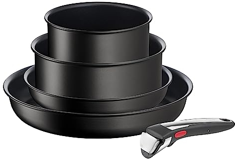 Tefal Ingenio Unlimited ON L3959543 - Set di 5 padelle antiaderenti a induzione, padelle da 22 e 28 cm, pentole da 16 e 20 cm, 1 manico rimovibile in bachelite, facile da pulire, indicatore di calore,