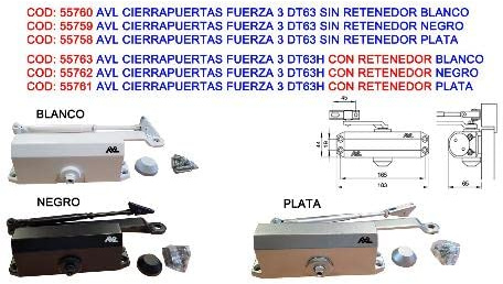 Avl cierrapuertas fuerza 3 dt63h con retenedor plata