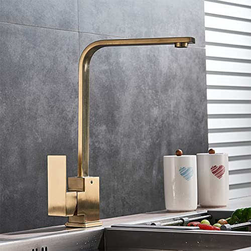 Gyxyyz Wasserhahn Küche Küchenarmatur Spültischarmatur Moderner Messing Einhebel 360° Drehbar Hoher Auslauf Spültischarmatur, Mischbatterie Küche, Gold
