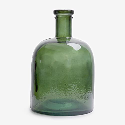 Botella Ancha de Vidrio Reciclado Liso Color Verde Oliva - Garrafa de Cristal Artesanal Estilo Mediterráneo para la Decoración del Hogar como Florero o Jarrón