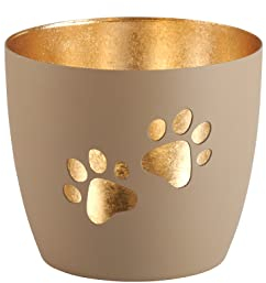 Giftcompany Windlicht Madras Pfoten Sandstone/Gold Eisen Höhe 8,5 cm