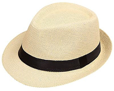 Boolavard Niños Niñas Niños Verano Fedora Sombrero de Paja ala Ancha Floppy Playa Visera Sombrero (Crema/Paja)