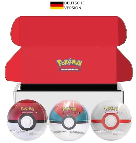 Pokémon-Sammelkartenspiel: Tin-Box-Bundle Pokéball – Pokéball, Köderball & Premierball (9 Boosterpacks des Pokémon-Sammelkartenspiels, 7 Stickerbögen)