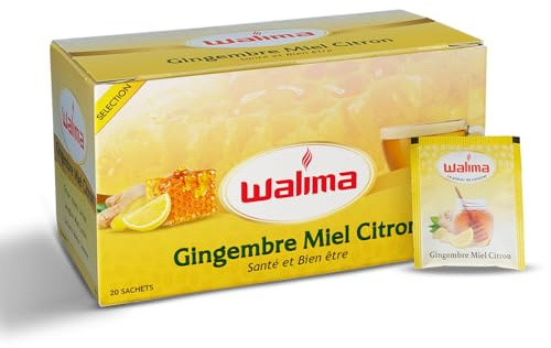 Infusion Gingembre Miel Citron - Walima, 20 Sachets Pour Tisane, Agréable et Apaisante