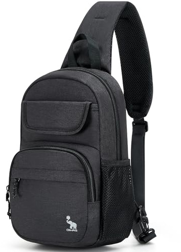 OIWAS Sling Tasche Crossbody Rucksack für Männer, ein Gurt Rucksack Wandern Tagessack Brusttasche für Frauen, Schwarz | Wasserdicht, Tagessack Brusttasche für Frauen, Leichter, umwandelbar und mit verstellbaren Schulterriemen für Wanderungen