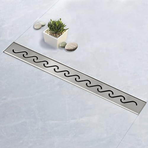 Acezanble Caniveau de Douche siphonné 90cm avec Appareil désodorisant et Filtre à Cheveux, Drain de Sol