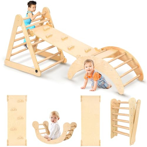 YOLEO Arrampicata per Bambini, Triangolo di Arrampicata Pieghevole con Scivolo ad Arco, Palestre Montessoriano e Arrampicata Indoor per Bambini