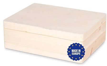 Pinus Holzkiste mit Deckel 40x30x13,5 cm Klappverschluss ohne Griffe