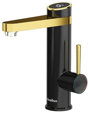 Briwellna Electric Instant Hot Water Heater Faucet Bathroom, Tankless Electric Taps Heating Water, 120 Degree Rotatable with Digital Display for Home Indoor (Black Gold)