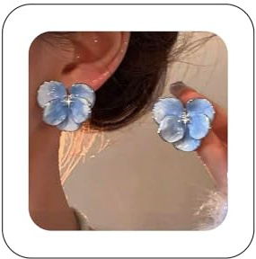 Cybche Boho Blaue Emaille Blume Ohrringe Blaue Blume Ohrstecker Acryl Floral Blütenblatt Ohrringe Strass Ohrring Große Blütenblatt Statament Ohrring Schmuck Für Frauen