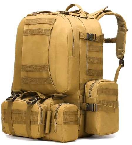 Fortune Edge Military Tactical Backpack for Men 60L Waterproof Bug Out Bag Survival Rucksack Go Bag Emergency Molle System Army 3 Day Assault Pack for Hiking Hunting Camping Tan