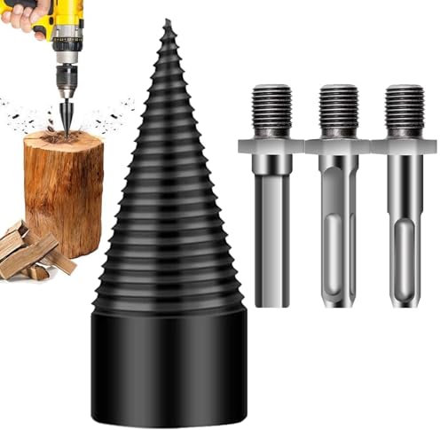 Trapano spaccalegna originale, spaccalegna per legno, spaccalegna a cono, vite da 42 mm, set di punte per spaccalegna per legno, punta per legna da ardere con 3 punte per trapano