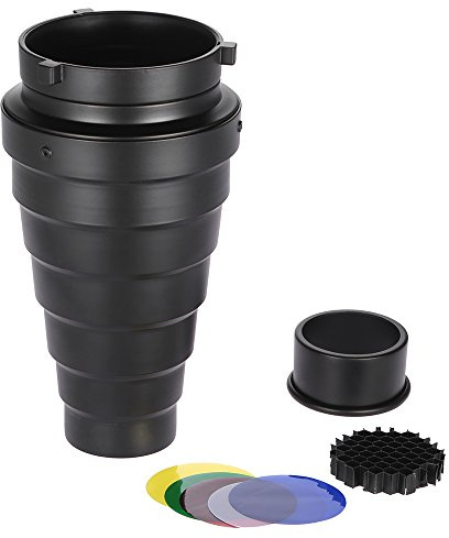 Snot Conical avec Grille en Nid d'abeille, Kit de Filtre de Couleur, Alliage en Aluminium, pour Mont Studio Strobe Monolight Photographie Flash, Idéal pour Le Portrait,