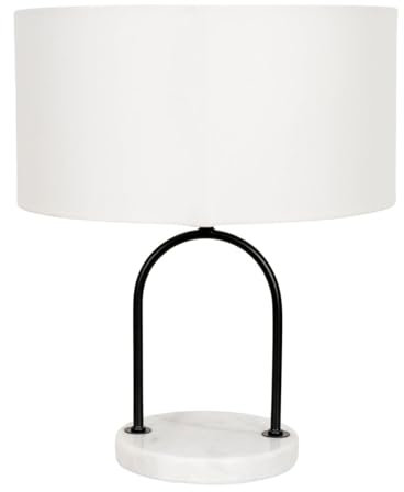 ValueLights | Rachel Black Arch Marble Base Table Lamp with White Linen Lamp Shade and Bulb | Table Lamps, Home Décor & Improvement Essential | Light Bulb Included