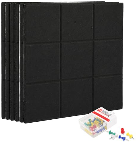 6Pcs Pinnwand Filz, 30X30cm Große Pinnwand Selbstklebend,Schwarz | mit Pinnnadeln, DIY Filzboard Pin Board, Filzplatten Selbstklebend für Foto Hängen