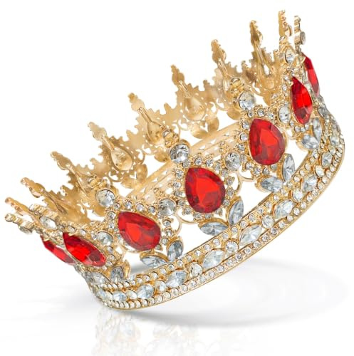 Coco Berming Vintage Crown, Sparkling Bridal Diadem (Red)