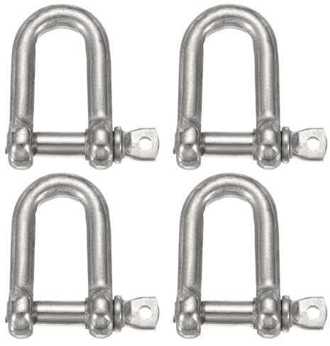 sourcing map 4 grilletes de arco de acero inoxidable, 13 mm, en forma de D, grilletes de tornillo grandes para barco, velero, cadena, cierre de aparejo, joyería de paracaídas, aparejos marinos, tono