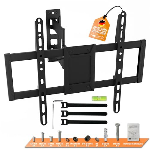 EasyLife TV Wall Mount ProMount HD90 Single 37 - 90 Inches, Heavy-Duty 1-Arm Design, VESA 600 x 400, Tilts and Swivels for Large TVs up to 50 kg - with Cable Guide