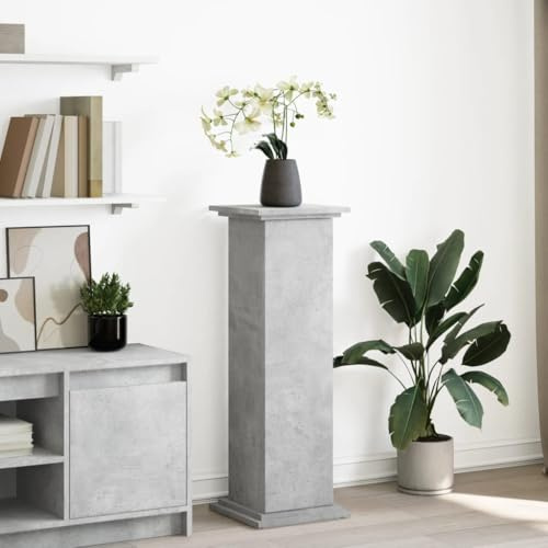 HaoChrymec Soporte para Plantas, Estantería para Macetas con 3 Niveles y Puerta de Almacenamiento, Mueble para Interior y Exterior, Material Madera, Color Gris Hormigón, 31 x 30 x 90 cm