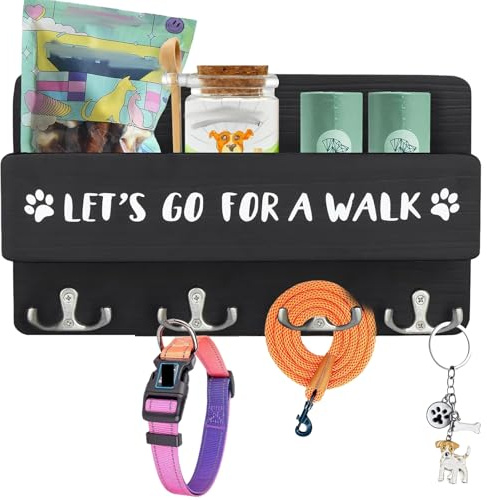 Calenxy Hundegarderobe mit Ablage, Hundeleinen Halterung Wand mit 4 Haken, Groß Wandhalter für Hundeleine, Holz Hunde Garderobe Schlüsselbrett für Flur, Eingangsbereich