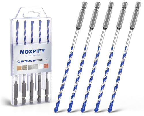 MOXPIFY 5pcs Impact 5.5mm Masonry Drill Bit Hex 150mm Extra Long | Tungsten Carbide Tip Concrete Drill Bits for Brick Wall Tile Porcelain (5.5mm x 150mm x 5, Hex Shank)