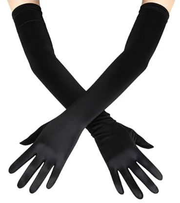 Horktrust Gants Longs Femme, Long Gloves Noir, Gants de soirée d'opéra des années 20, Gants longs en satin - Convient pour les mariages, les fêtes et les représentations d'opéra - Taille S