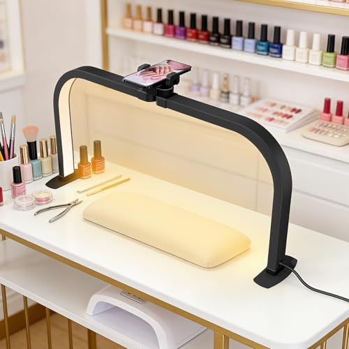 40W LED Nagelbordslampa 28 Halvmåne med Telefonhållare, Vikbar Lash-lampa 3000-6000K för Fransförlängning, Tatuering, Ögonbryn (Svart)