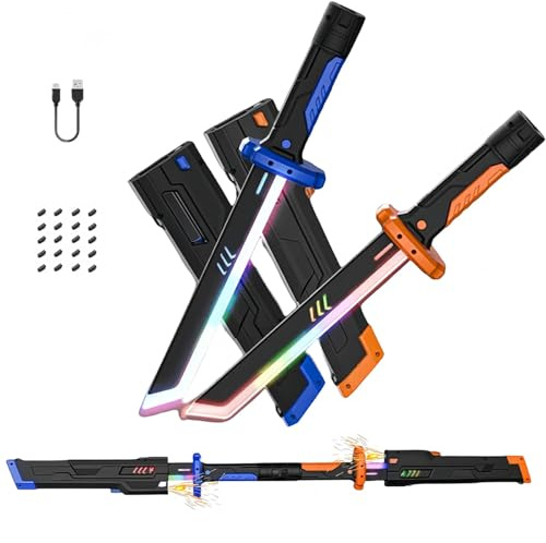 LZAQHMT 45 Cm Épée LED Multicolore Arc-en-Ciel Rechargeable avec Effet Scintillant Épée Lumineuse Streamer Objet Collection 2 en 1 for Cosplay