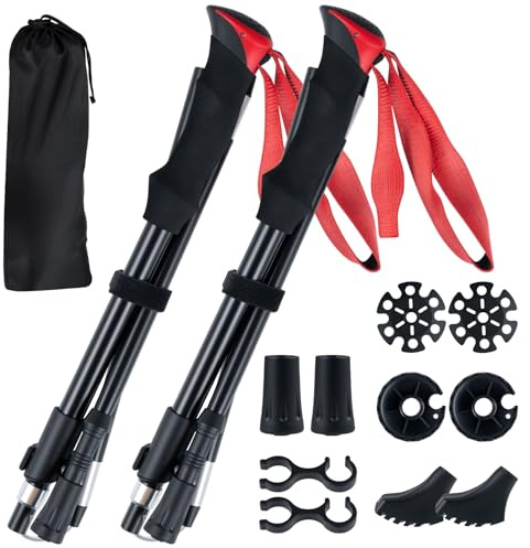 COSTWAY Wanderstöcke faltbar 7075 Aluminium, Nordic Walking Stöcke für Damen und Herren, Teleskop Trekkingstöcke zum Wandern, Trekking und Skitouren