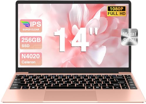 bvate Ordinateur Portable 14 256 Go Win 11 N4020 Support Expansion 1 to SSD 1080P 2.4G+5G WiFi Mini HDMI & Souris sans Fil et Un Film de Clavier AZERTY pour Clavier - Or Rose