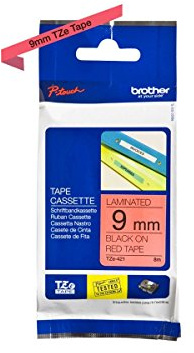 Brother Original P-touch Schriftband TZe-421 9 mm, schwarz auf rot (kompatibel u.a. mit Brother P-touch PT-H100LB/R, -H105, -E100/VP, -D200/BW/VP, -D210/VP)