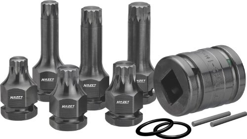 Hazet Kraft Schraubendreher-Steckschlüsseleinsatz-Satz 990S/11 | 3/4 Zoll (20 mm) Vierkant hohl, 1/2 Zoll (12,5 mm) Vierkant hohl, 24 mm Außen-Sechskant, Abtrieb Innen Vielzahn Profil XZN