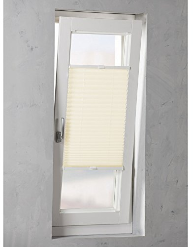 Original Easy-Shadow Plissee verspannt Faltstore in der Farbe creme / Breite 37 cm x Höhe 220 cm / 37x220 cm - Montage im Rahmen in der Glasleiste / Maßanfertigung