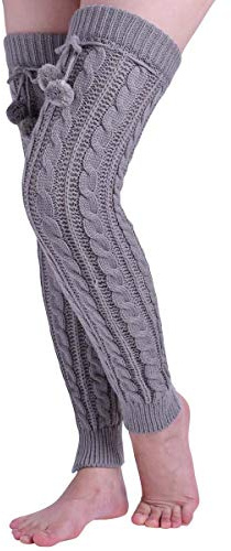 Nanxson Calentadores piernas Mujer Calentar de Invierno Tejer Calcetines Calientapiernas Con pompón (L, Gris Claro)