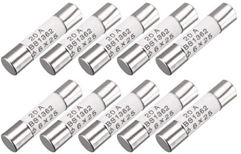 sourcingmap 10 Pcs AC 250V 20A 6mmx25mm BS1362 Cylindrical Ceramic Fuses Tube