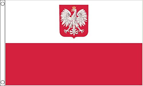 Flagtex Bandera de Polonia con escudo de 150 cm x 90 cm, bandera del estado polaco con águila, resistente a la intemperie, bandera de país europeo