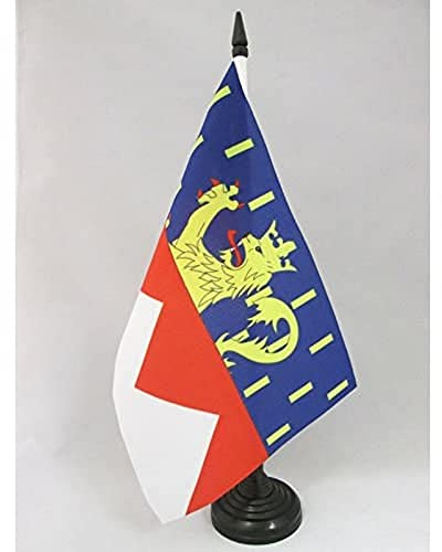 AZ FLAG Drapeau de Table Jura 21x14 cm Polyester 100D Socle Plastique | Usage intérieur Drapeau de bureau du département juracien finition cousue et bords renforcés