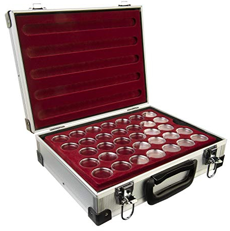 MC.Sammler Alu Münzenkoffer Münzkoffer inkl 5 Münztableaus für 170 STK 10 20 25 Euro Münzen in Kapseln (mit 170 Münzkapseln 32,5mm)