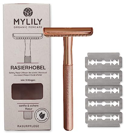 MYLILY Rasierhobel inklusive 5 Rasierklingen I deine perfekte Rasur I Rasierhobel Damen I Safety razor I Rasierhobel Damen Intimbereich I Rasierer plastikfrei I zero waste shaving I Rosegold