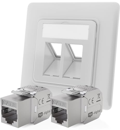 HB-DIGITAL réseau 2 ports CAT 8 Keystone certifié GHMT max. 40 Gbit/s - Prise encastrée RJ45 STP blindée - Prise de données LAN - Blanc