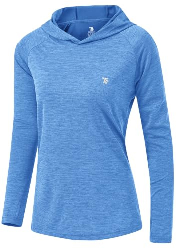 donhobo Damen Sportshirt Laufshirt UV Schutz Funktionsshirt | Leicht, Atmungsaktive, Schnelltrocknend, Langarm, Hoodie Sweatshirts, mit Daumenlöcher für Wandern Yoga Fitness Laufen