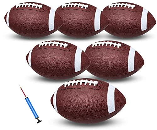 jiaonun 6 Pack Youth Size Football Junior Size Football Inflatable with Pump, Size 6 Footballs 10.5 inch, American Football, Composite Leather