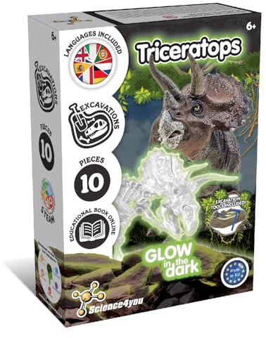 Science4you Triceratops Excavaciones Fósiles - Excava y Encuentra Fosiles Dinosaurios Que Brillan en la Oscuridad + Juguetes de Dinosaurios para Niños, Juegos, Regalos para Niños y Niñas 6 7 8+ Años