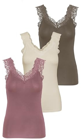 PIECES Damer Pcbarbera Lace Noos Bc Top, 1x Nostalgia ros, 1x björk, 1x valnöt, S
