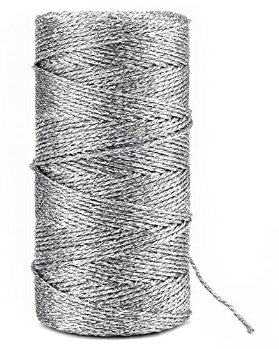 KINGLAKE Cordoncino in argento da 1,5 mm, 100 m, filo argento, filo per fai da te, non elastico, per bricolage, decorazioni di nozze, decorazioni natalizie o confezioni