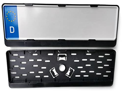 2 Stück Kennzeichenhalter Schwarz mi Text Name Beschriftung Firmenname Farbig Wunschbeschriftung 420 x 110 mm