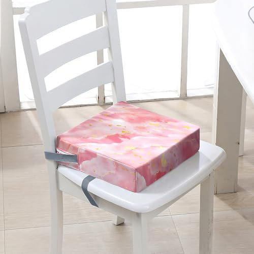 FANSU Kinder Sitzkissen Sitzerhöhung Stuhl, Marmor Druck Baby Kind Sitzkissen Quadrat Zerlegbar Kleinkinder Esszimmerstuhl ErhöHen Pad Esszimmer Boostersitze (Rosa,40x40x10cm)