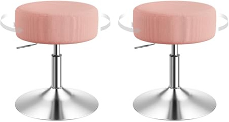 WOLTU Schminkhocker 2er Set, Schminktisch Hocker, Barhocker rund, Design Hocker höhenverstellbar drehbar, Bürohocker Arbeitshocker Küchenhocker, gepolstert, Cord-Sitzfläche, Rosa